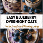 A jar of Healthy Blueberry Overnight Oats topped with blueberries and oats for a Quick And Easy Meal Prep Breakfast.